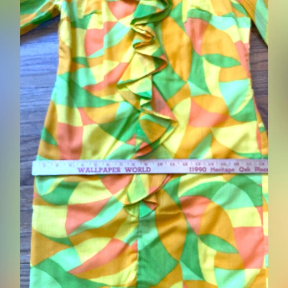 Vintage Mr. Bob of California Color Pop Ruffle Front Midi Dress - Picture 9 of 11